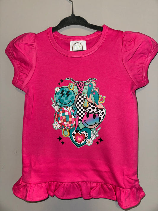 Retro Cowgirl Girls Ruffle Tee