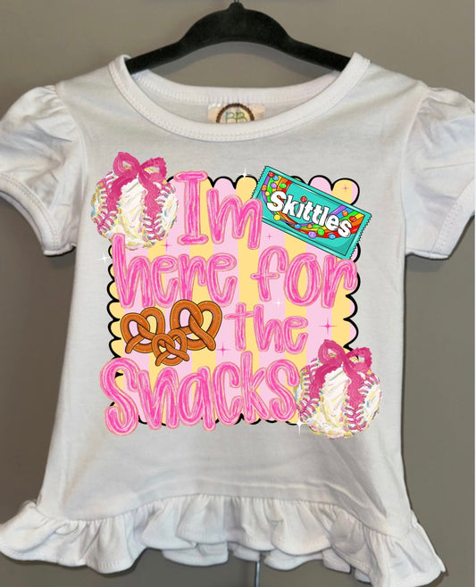 I’m here for the snacks Girls Ruffle Tee