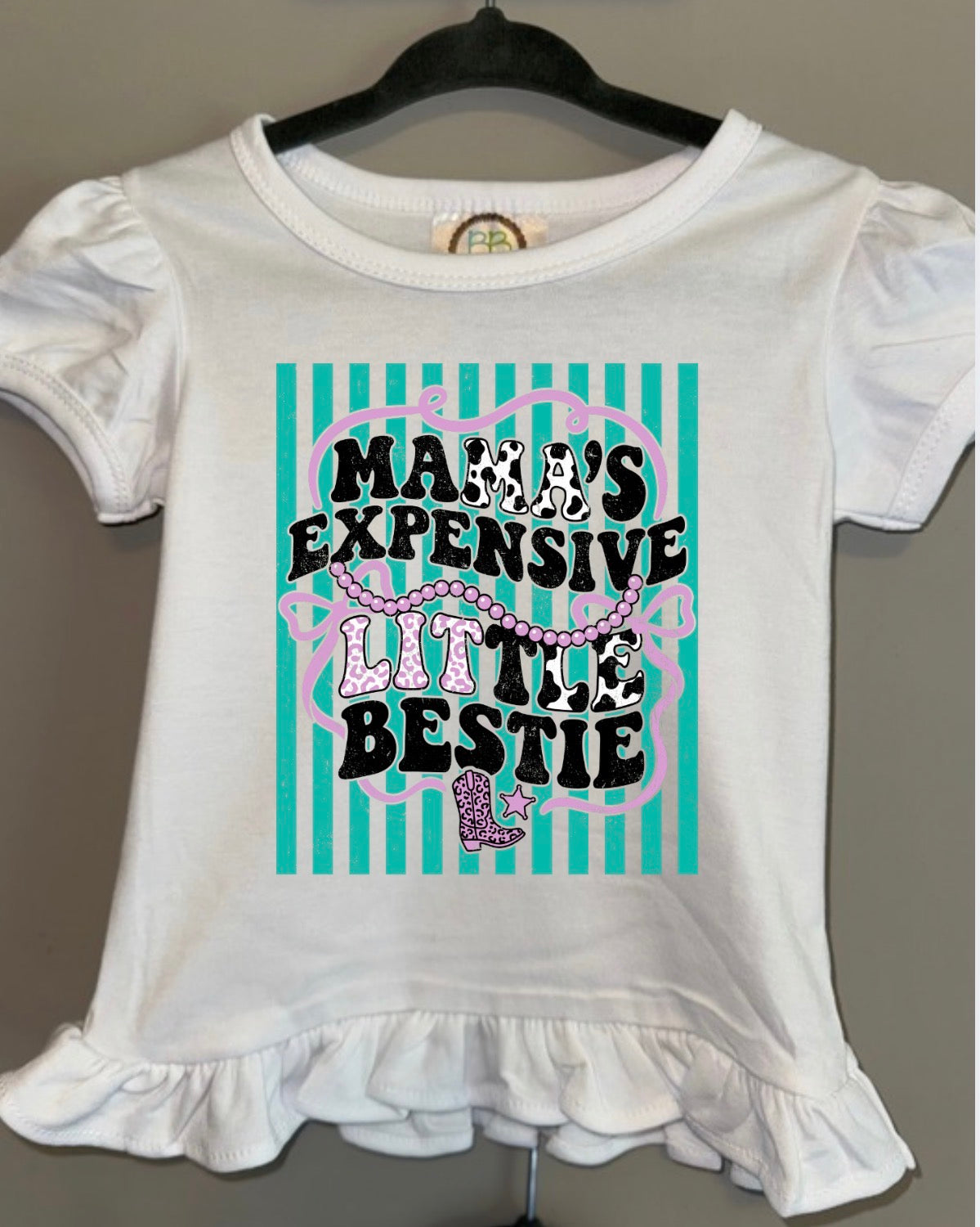 Mama’s expensive little bestie Girls Ruffle Tee